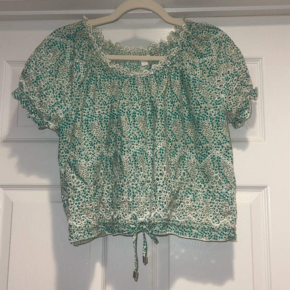 Floral Green and White Women's Top